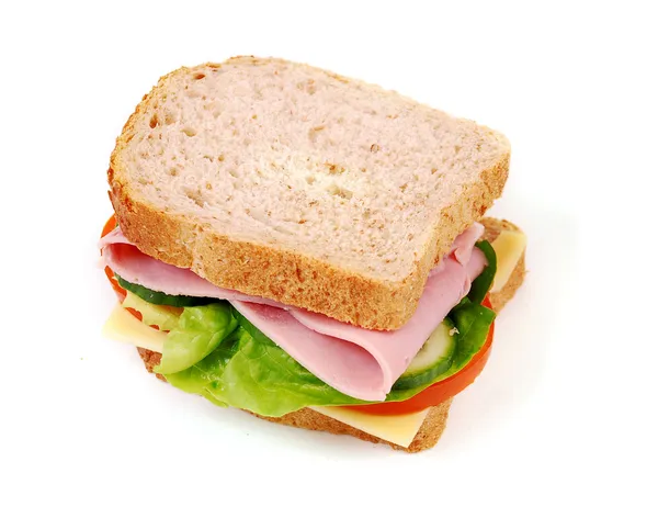 Healthy ham sandwich with cheese, tomatoes — Stock Photo, Image