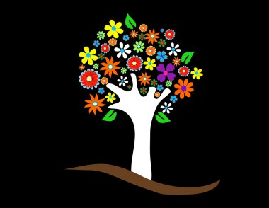 Colorful tree with flowers illustration clipart