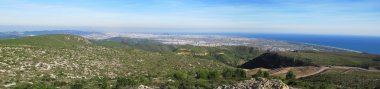 Panorama mountain, sea, and Barcelona clipart