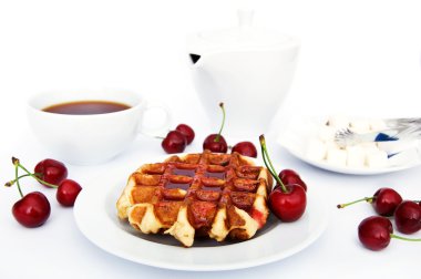 Tasty waffles with jam clipart