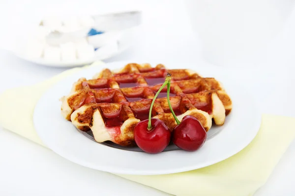 Waffles and cherry — Stock Photo, Image