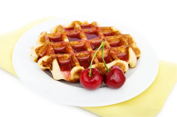 Waffles with cherryes — Stock Photo, Image