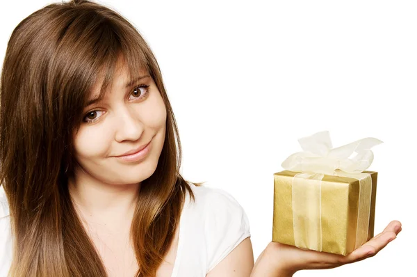 Girl with a gift box — Stock Photo, Image
