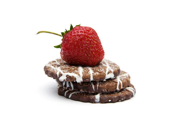 Stack of cookies with strawberry — Stock Photo, Image