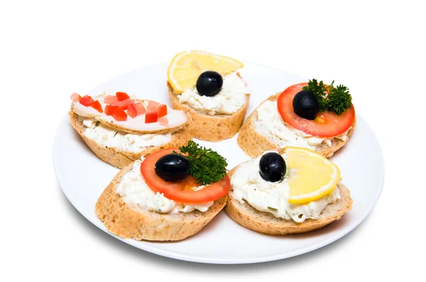 Mini candwiches na bílé desce — Stock fotografie