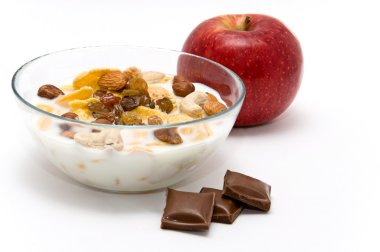 Muesli with chocolate and apple clipart