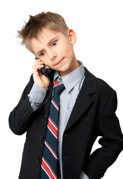 Kid mluví do mobilu — Stock fotografie
