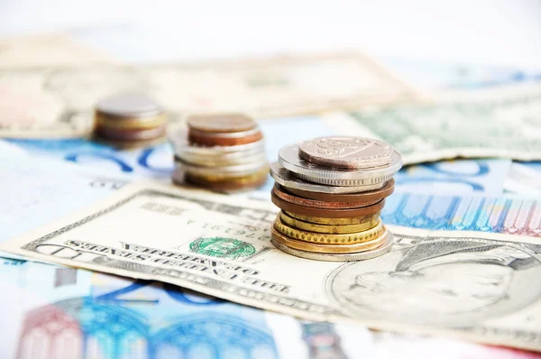 Stacks of mixed coins — Stock Photo, Image