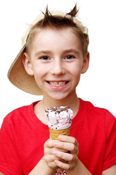 Garçon avec crème glacée — Photo
