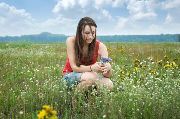 Dziewczyna zrywanie kwiatów — Zdjęcie stockowe