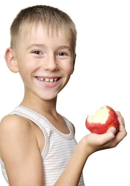 Chłopiec z czerwonym jabłkiem — Zdjęcie stockowe