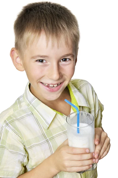 Boy with milkshake — Stock Photo, Image