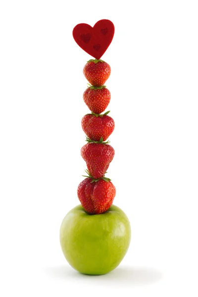 Composition of green apple and strawberries — Stock Photo, Image