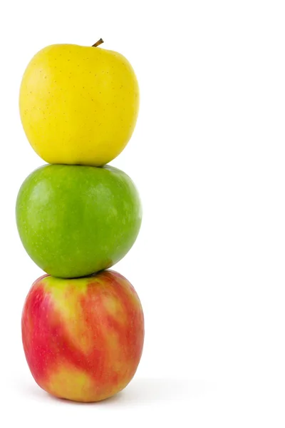 Stack av tre färgglada äpplen — Stockfoto