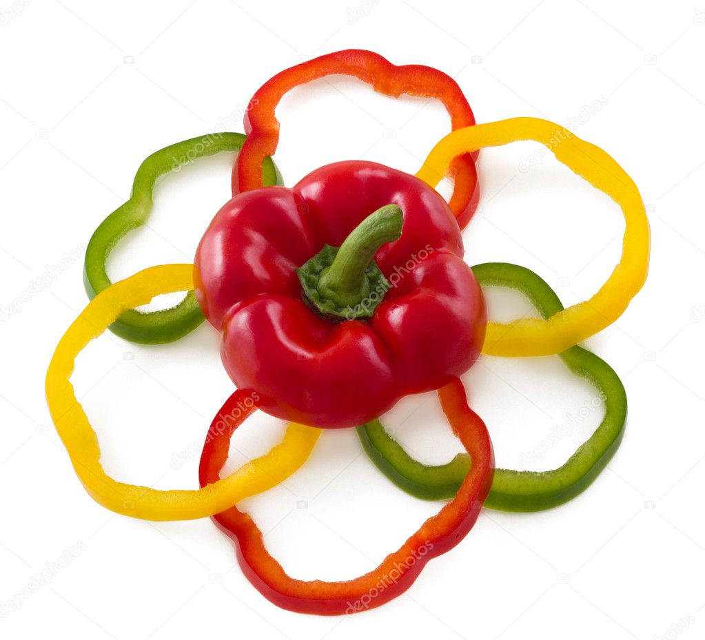 Sliced bell peppers arrange in flower shape.