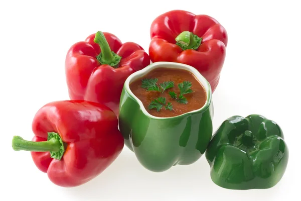 Červené papriky a zeleného pepře keramická ozdoba — Stock fotografie