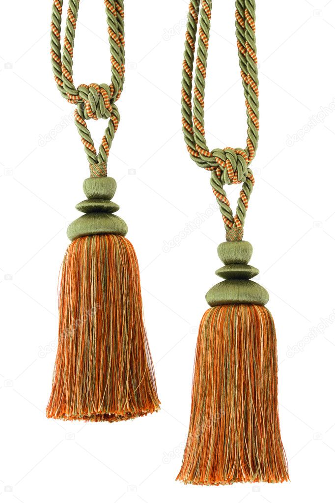 Two Curtain cord, tassels, isolated