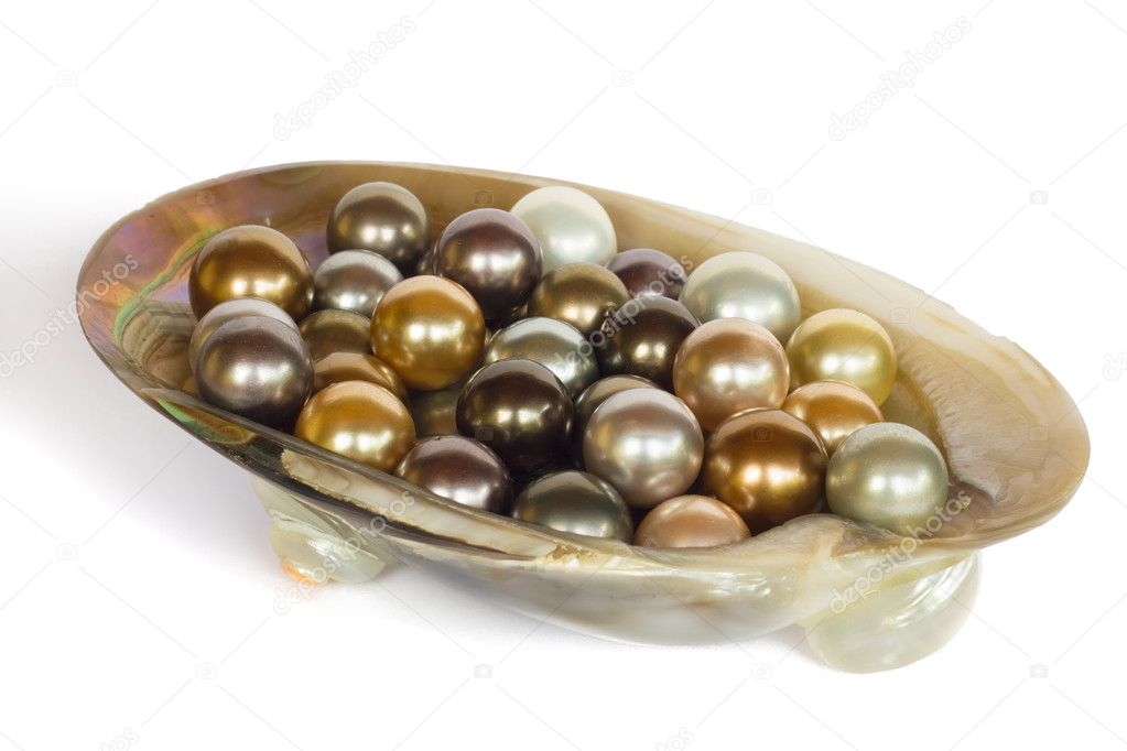 Pearls in a shell, isolated