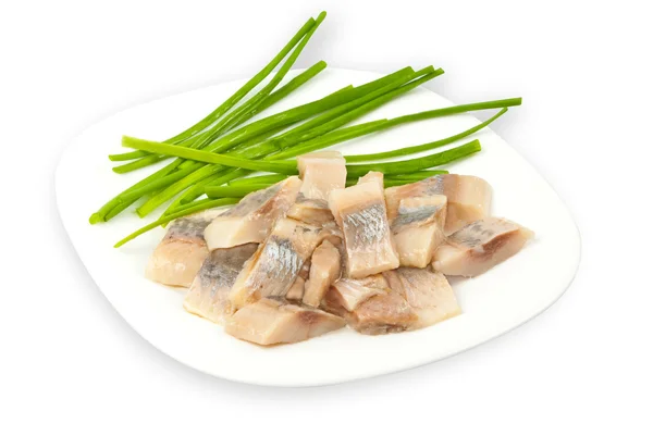 Herring with green onion slices — Stock Photo, Image