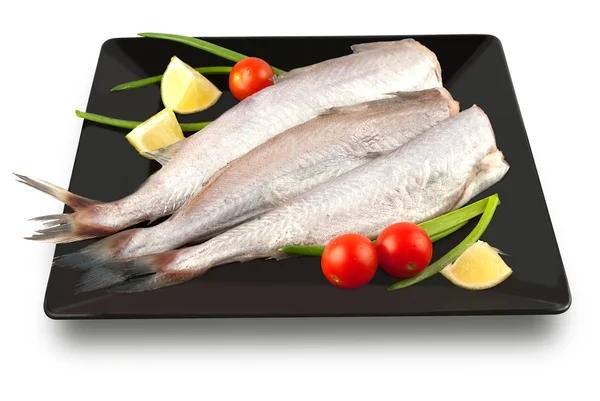 Kostra ryby bez hlavy na talíři — Stock fotografie