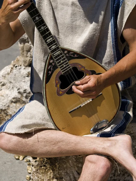 Lute in the hands of a young man — Stock Photo, Image