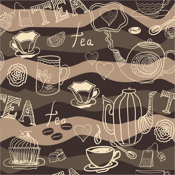无缝背景与杯子和向量中的茶壶 — 图库矢量图片