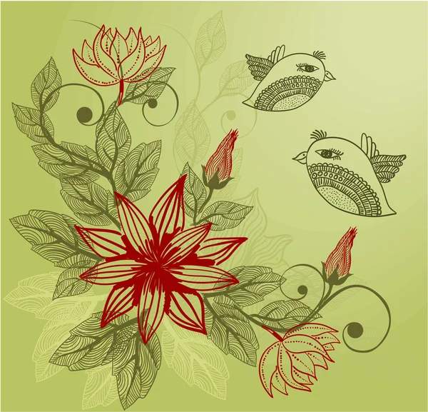 Floral background with birds in vector — Stock Vector