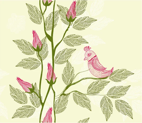 Naadloze floral achtergrond met zangvogels vector — Stockvector