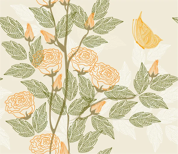 Textura sin costura floral con mariposa en vector — Archivo Imágenes Vectoriales