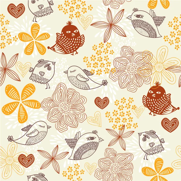 Retro floral achtergrond met vogels in vector. — Stockvector