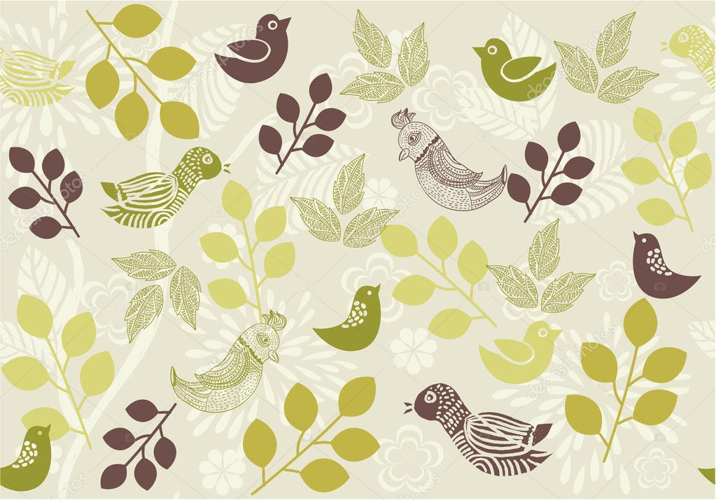 Retro floral background with birds in vector