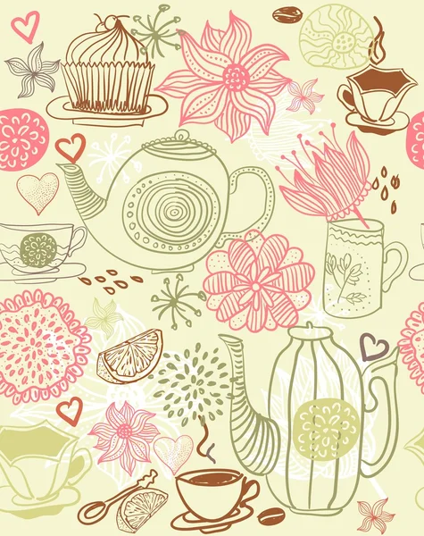 Bardak ve çaydanlıklar vektör çiçek sorunsuz arka plan — Stok Vektör