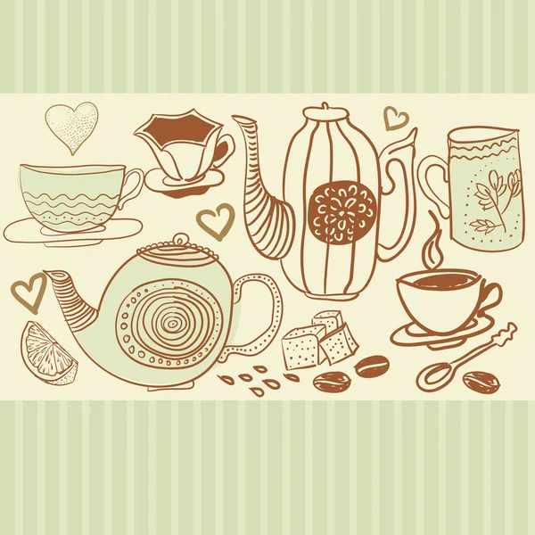 Ретро фон с чашками и чайники в векторе — стоковый вектор