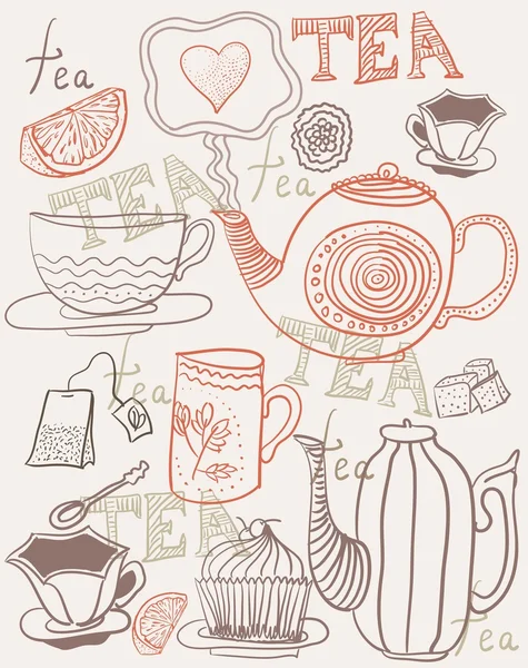 背景与杯子和向量中的茶壶 — 图库矢量图片