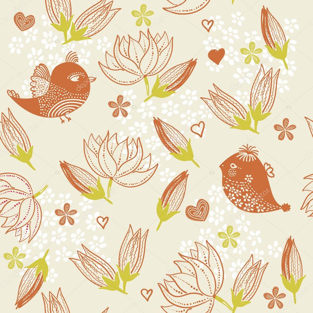 Seamless floral background with birds in vector