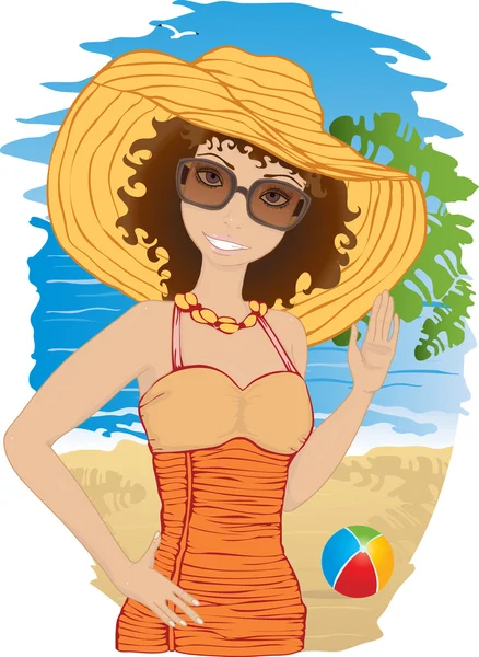 stock vector Vacation summer pretty woman.