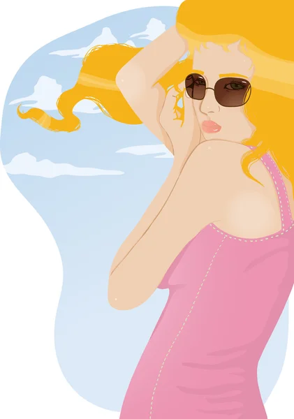 Schönes Mädchen mit Sonnenbrille. — Stockvektor