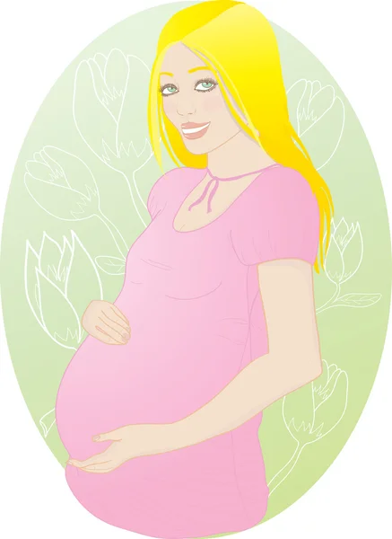 Retrato de uma mulher grávida contra o fundo das flores — Vetor de Stock