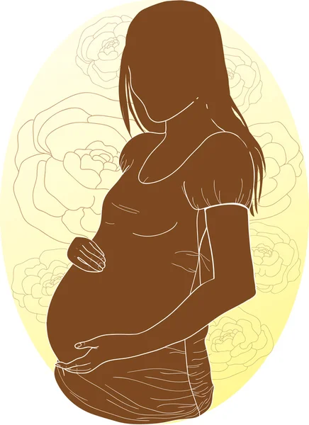 Σιλουέτα της εγκύου γυναίκας στο πλαίσιο των λουλουδιών. — Διανυσματικό Αρχείο