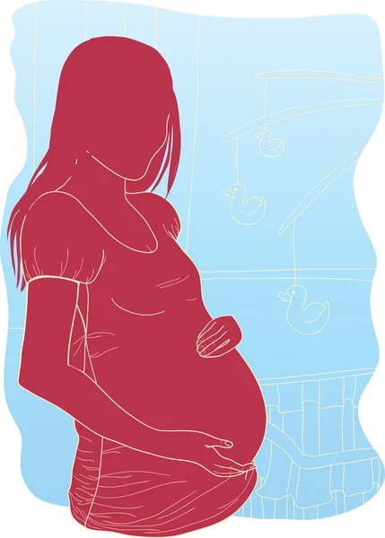 Силуэт беременной женщины на синем фоне . — стоковый вектор