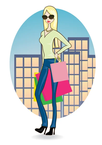 Shopping-Frau in der Stadt. — Stockvektor