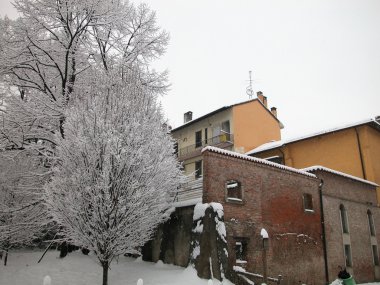ev ve ağaçlar kar kaplı