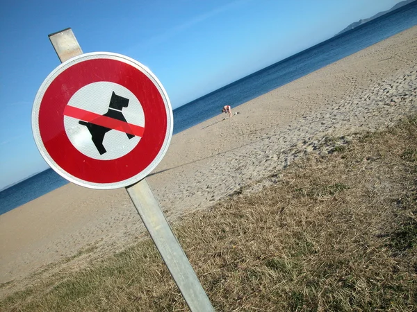 Geen hond teken op het strand — Stockfoto