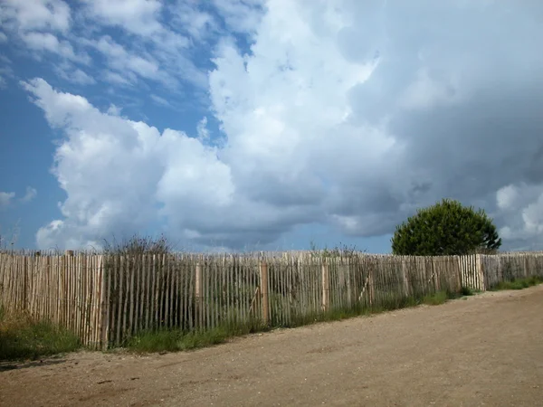Fából készült kerítés a strandon — Stock Fotó