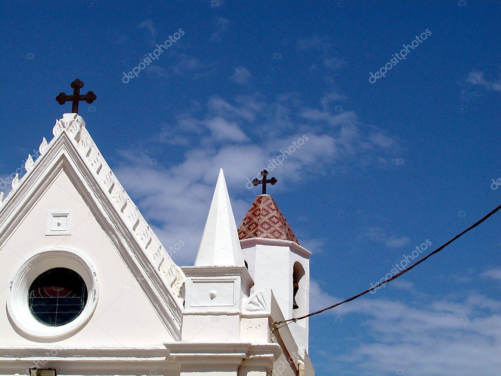 White church on blue sky