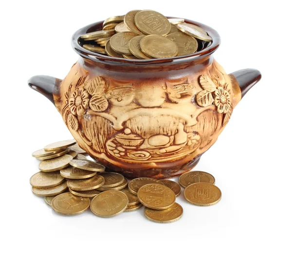 Pot & coins — Stock Photo, Image