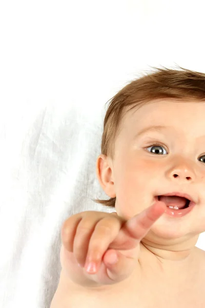 Bebê mostrando dedo — Fotografia de Stock