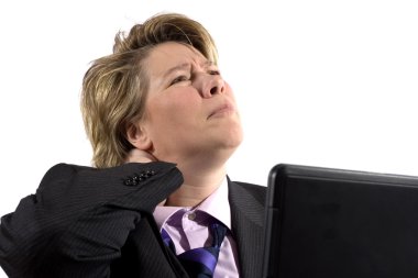 Business woman having neck trouble clipart