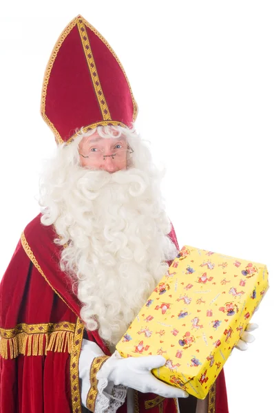 Sinterklaas is giving a present — Stock Photo, Image
