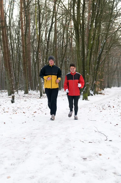 Löpning i snön — Stockfoto